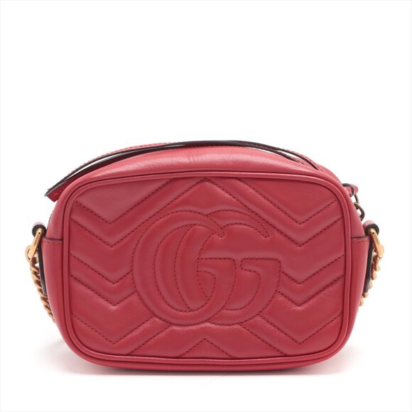 Sold✅Gucci GG Marmont Leather Chain Shoulder Bag Red 448065 - Picture 2 of 9